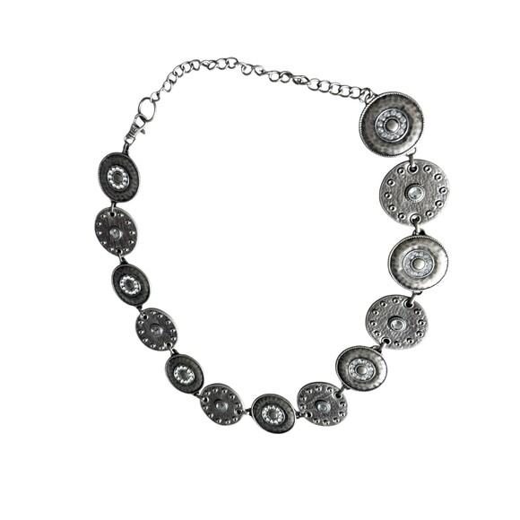 Belt Vintage Y2K Silver Disc Chain Rhinestone Studded Faux Leather Statement main image 6